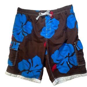 Banana B Split Board Shorts Men 2XL Black Bold Blue Tropical Hibiscus Swim Trunk